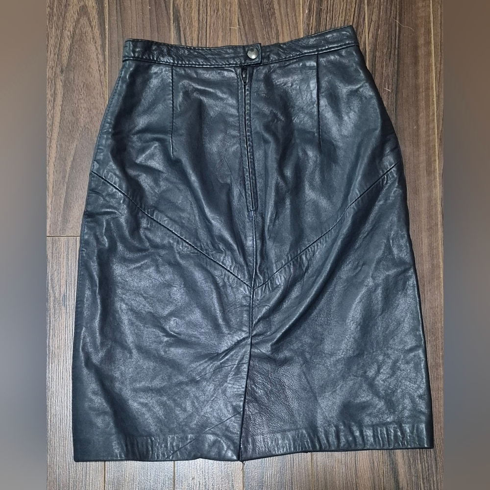 Vintage Bagatelle Leather Pencil Skirt Black Sz 6 - Picture 2 of 5